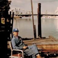 Here I am at lunch on a dock on the estuary. The Park Street Bridge is in the background. Dad at Lunch at Allied Engneering