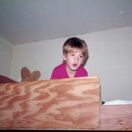 Dad built this loft bed for Fred in the bedroom. Later on, Dad built a lower bunk for Jack. Fred in loft bed 1-3-87