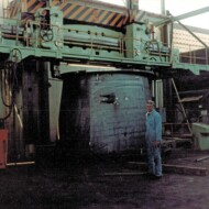 My fellow worker ran this big vertical lathe. Vertical lathe and operator at Allied