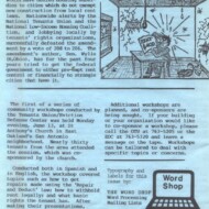 Dad edited the Oakland Tenants Union newsletter. This page shows an ad for The Word Shop, a little word processing business that Dad ran on the side to make money. The phone number was our home landline at the time. OTU newsletter inside page